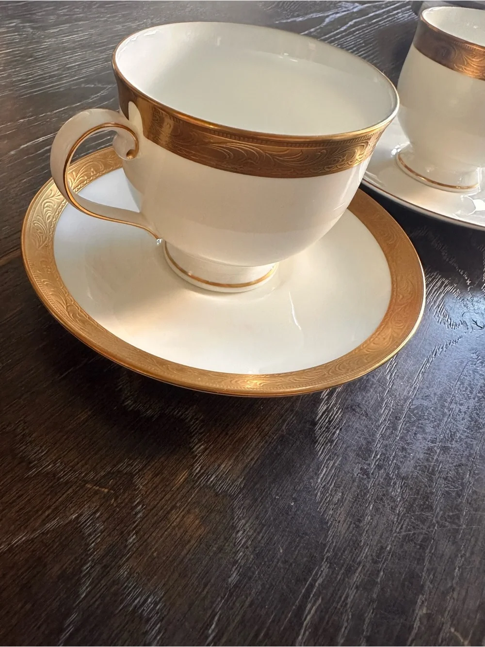 Mikasa Crown Jewel Gold Rimmed Teacup and Saucer Set x3